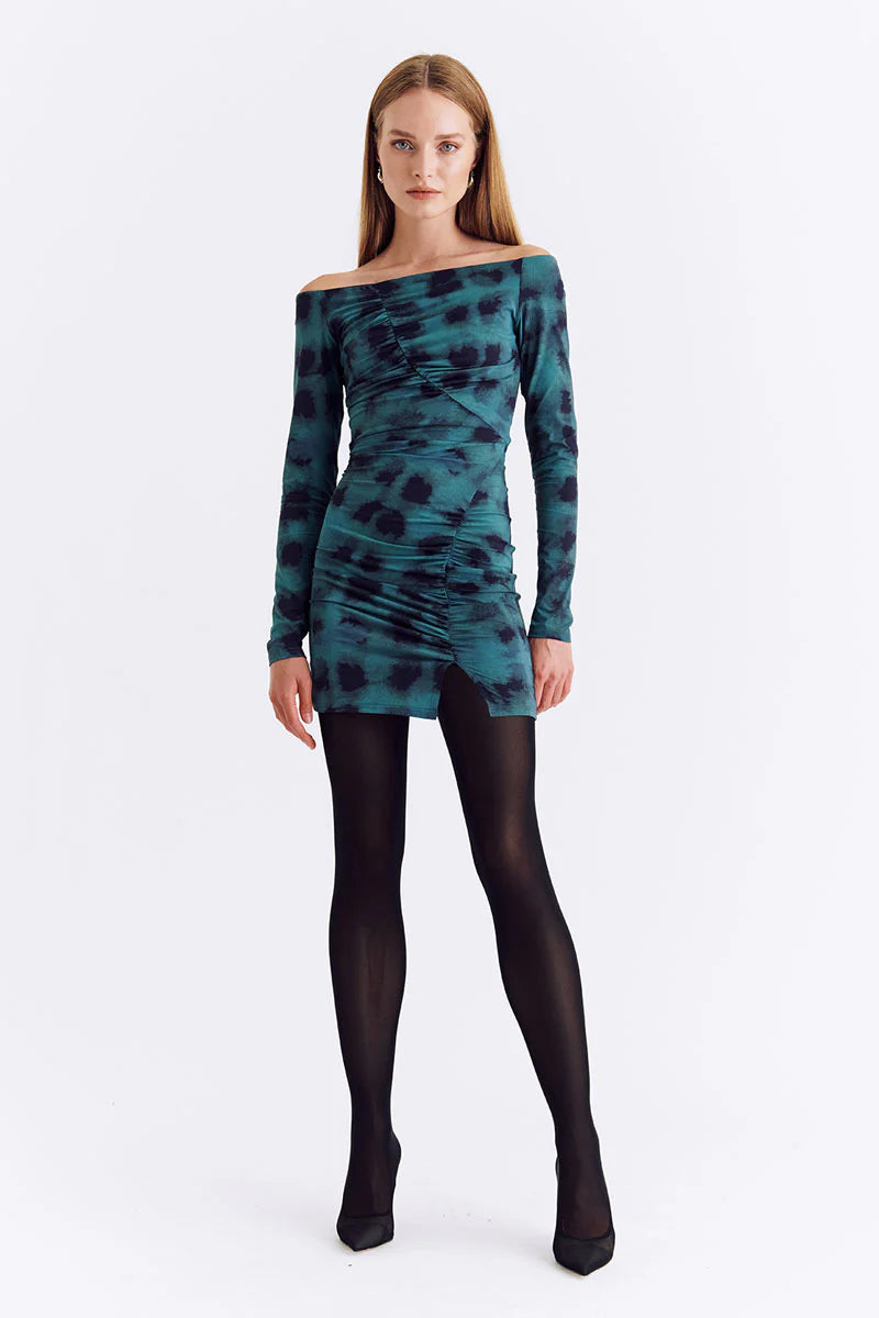 Shibori Long Sleeve Off Shoulder Mini Dress