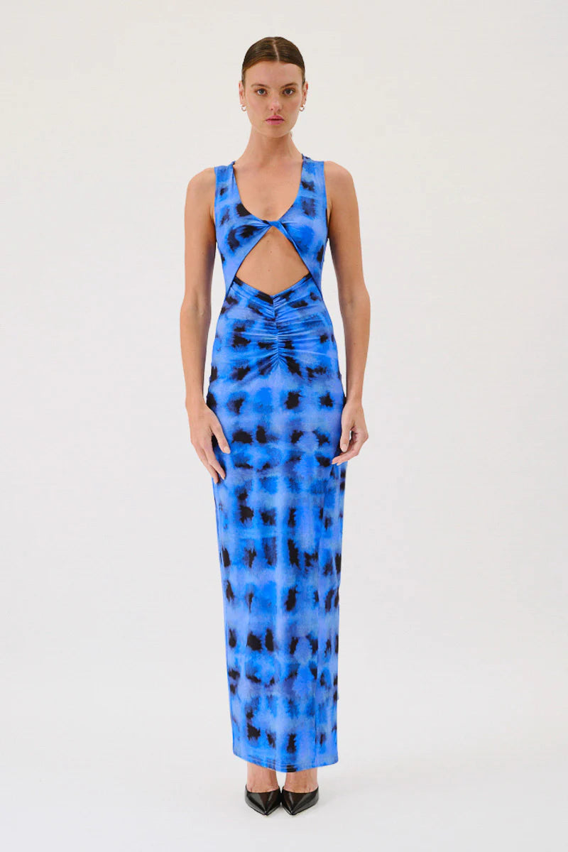 Shibori Sleeveless Reversible Twist Front Maxi Dress