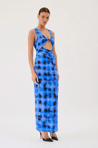 Shibori Sleeveless Reversible Twist Front Maxi Dress