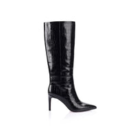 Huw Boot | Black Croc-Embossed Leather