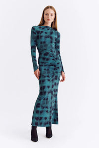 Shibori Long Sleeve Ruched Maxi Dress | Green