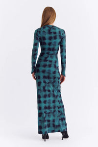 Shibori Long Sleeve Ruched Maxi Dress | Green