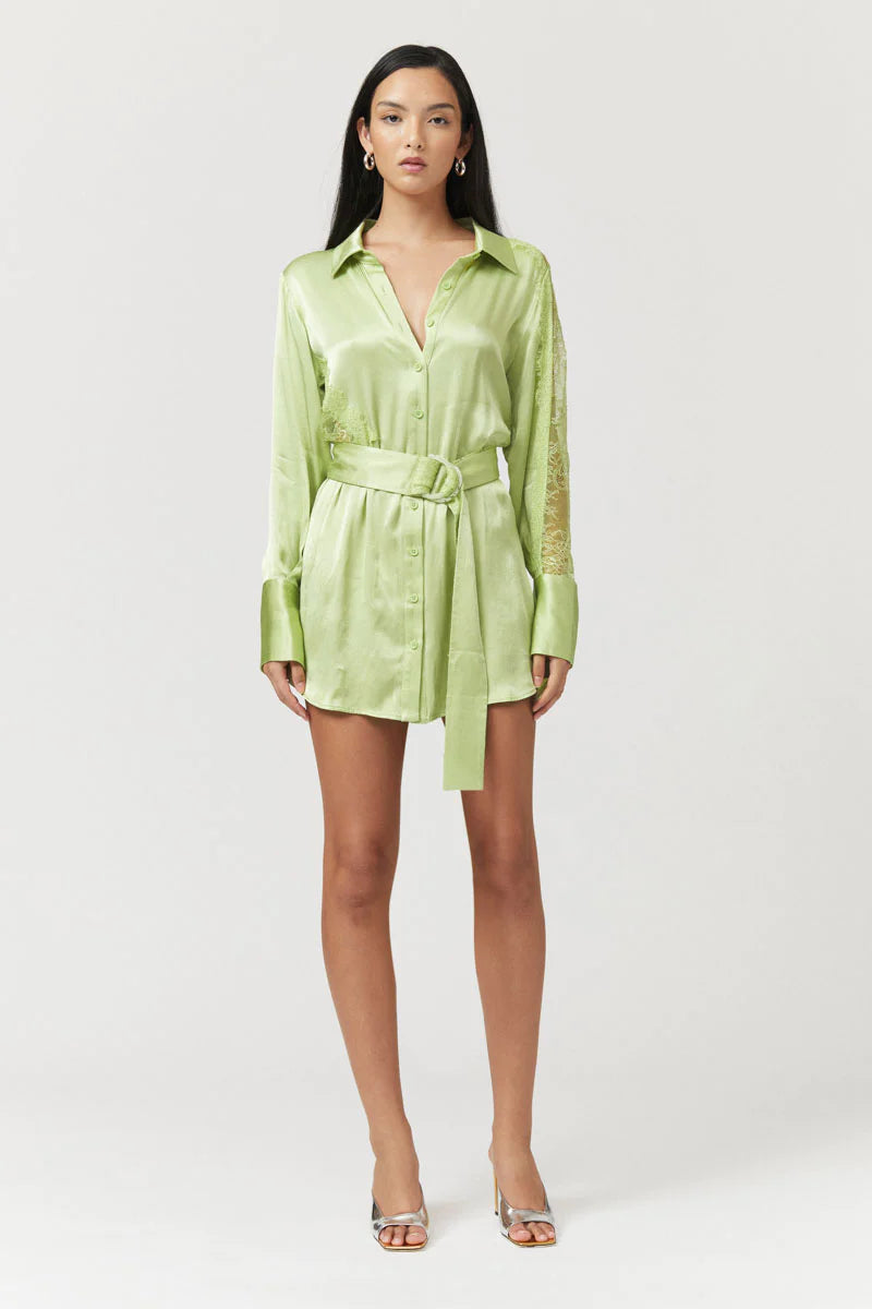 Nicky Mini Shirt Dress | Celery Green Hunter & Siren Nicky Mini Shirt Dress | Celery Green Hunter & Siren