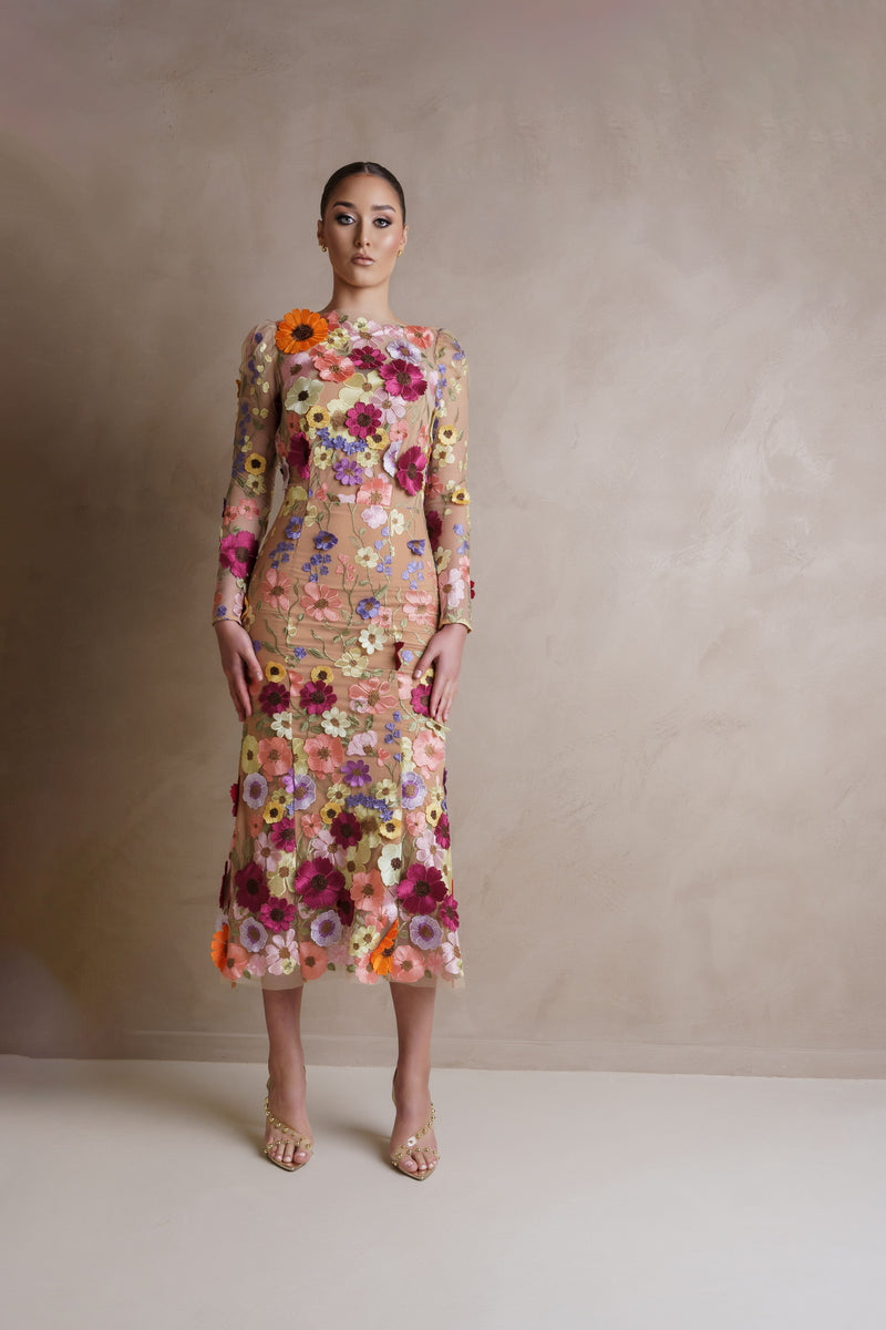 Shannon 3D Floral Midi Dress